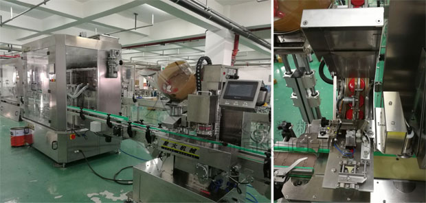 星火辣椒醬灌裝封口機生產線展示